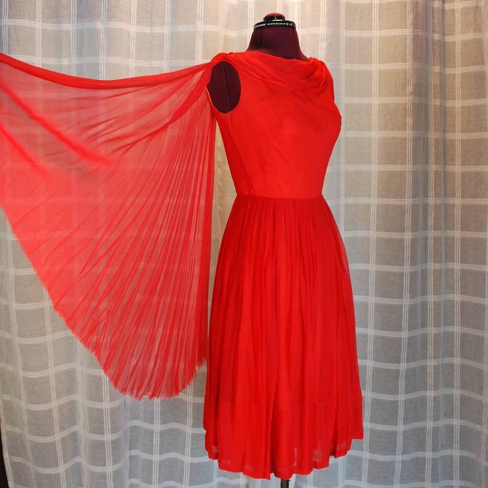 TRUE Vintage 50s red chiffon party dress Prom s